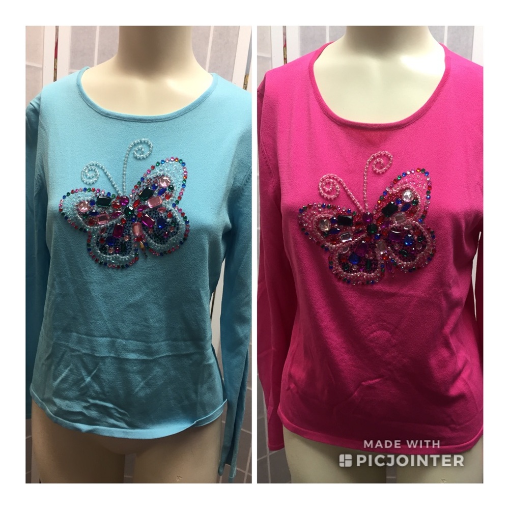 Pink poodle 2 Sweater Blue and Futzia women Sz M